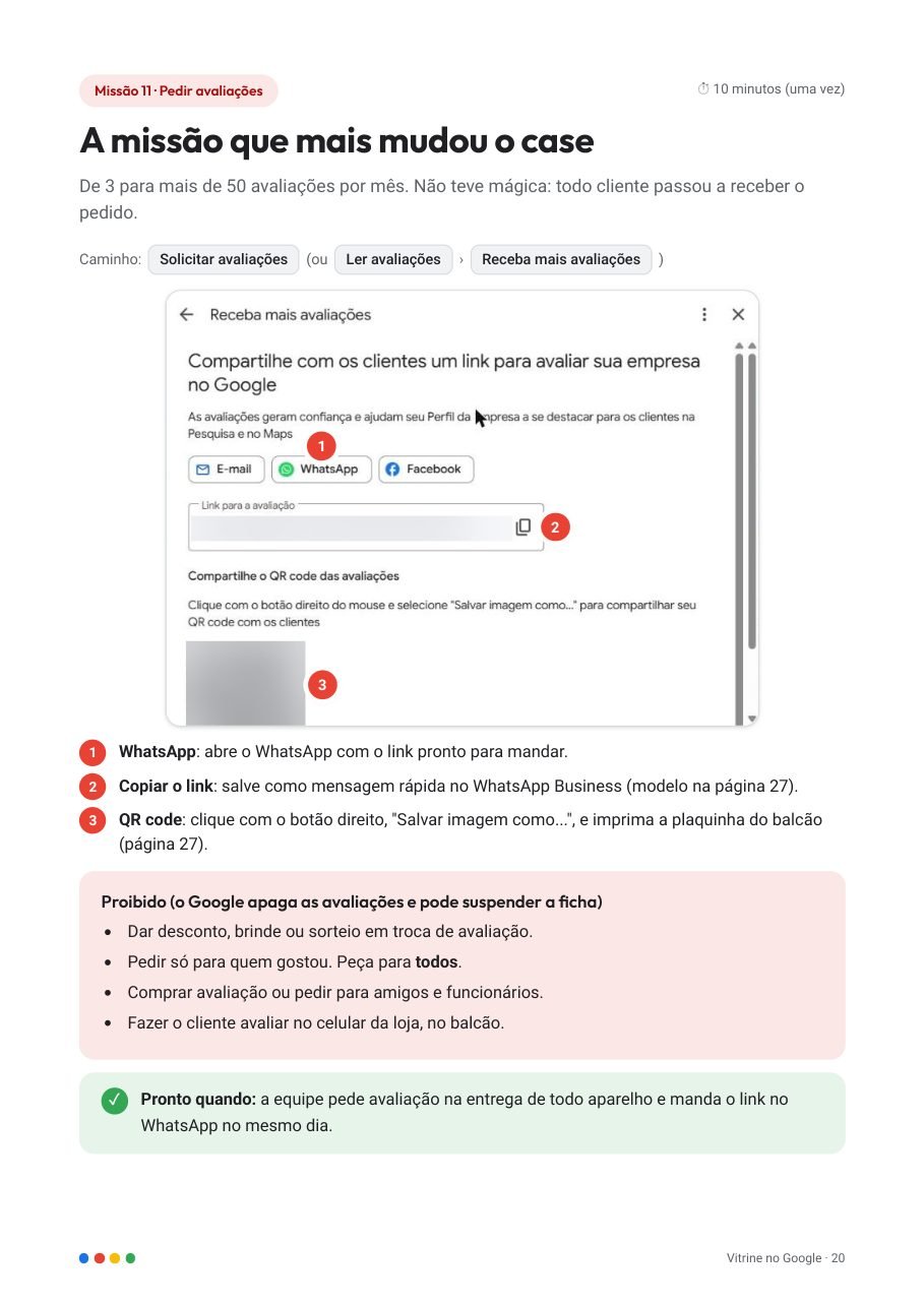 Missão 11: pedir avaliações com link e QR code